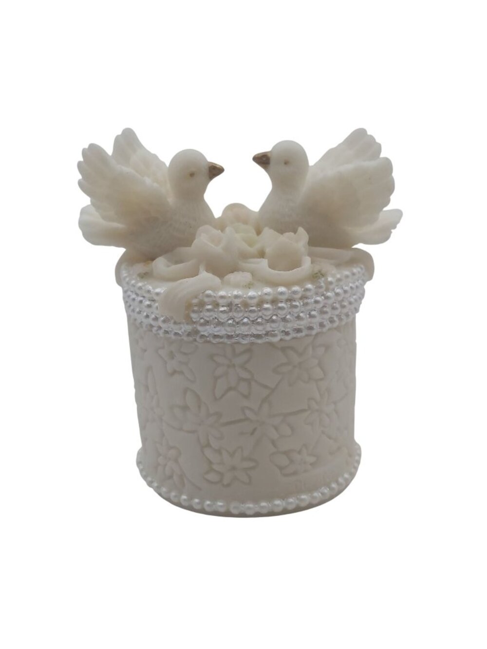 Hand Painted White Love Bird Trinket Box Wedding Anniversary Keepsake Vintage